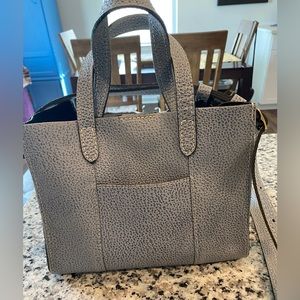 Portland leather Lola Crossbody tote in Fog.